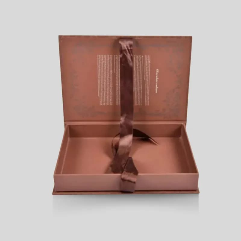 Custom book shaped rigid box with luxury magnetic closure and gold foil stamping