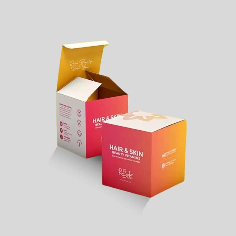 Custom healthcare tuck boxes for wellness products with clean branding panels and secure folding carton closure