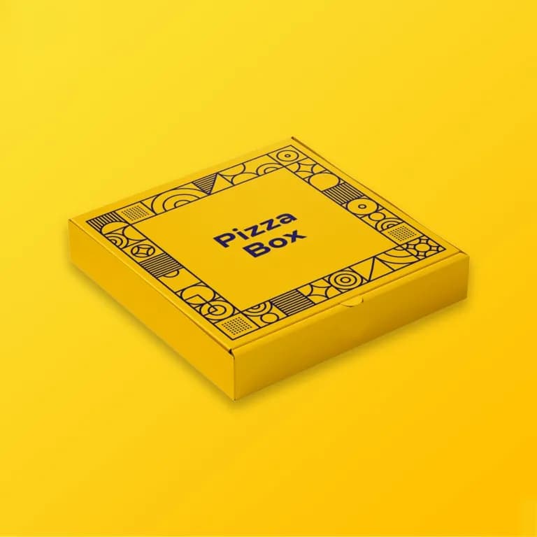 Brisk custom printed pizza box featuring branded top panel and corrugated takeaway structure
